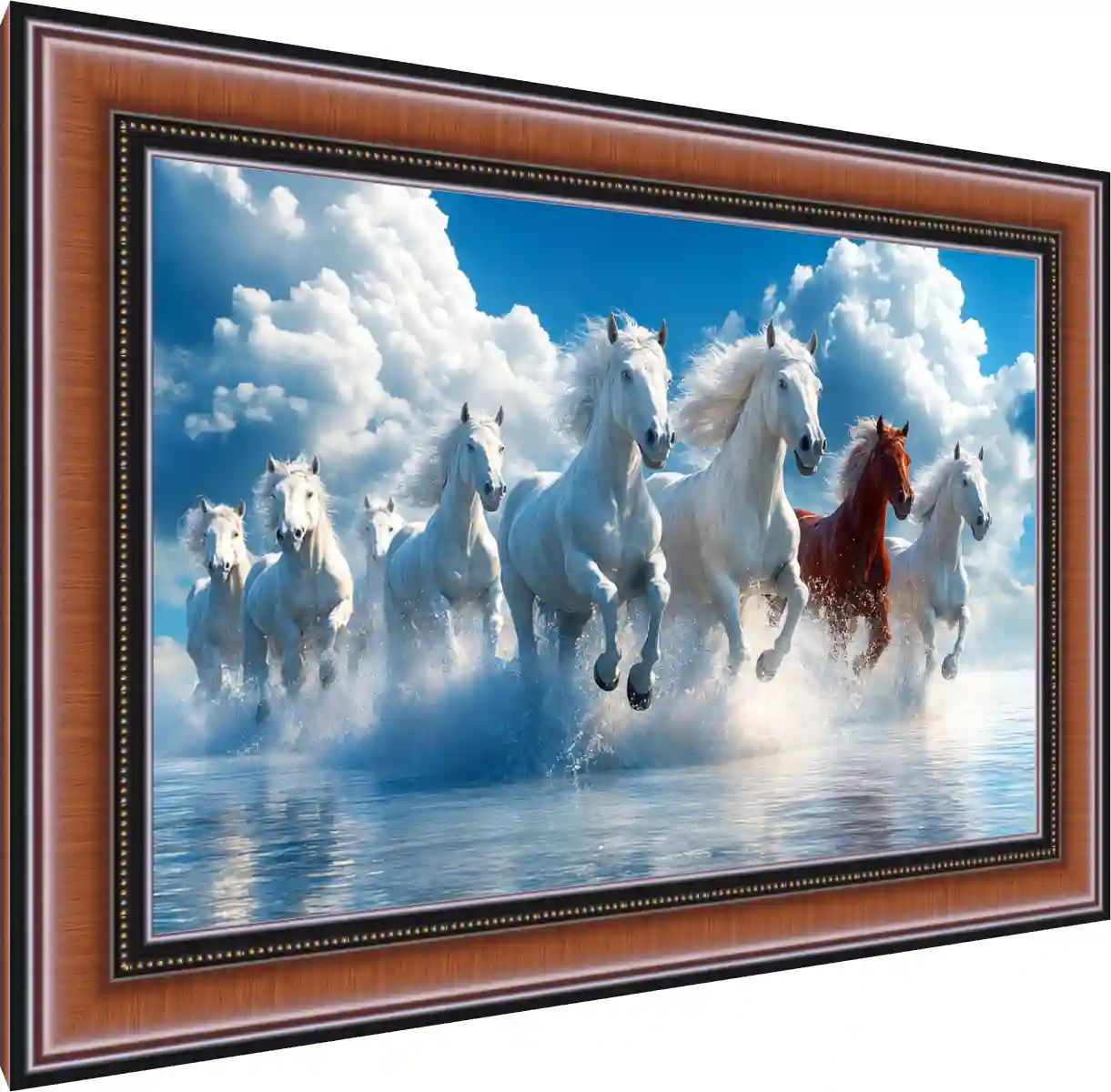 Premium Generative 7 Lucky White Horses Canvas — photo frame preview | PrintPosters.in